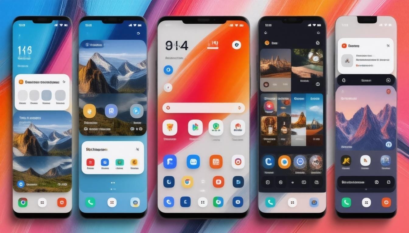 Android home screens with Google search widget shortcuts